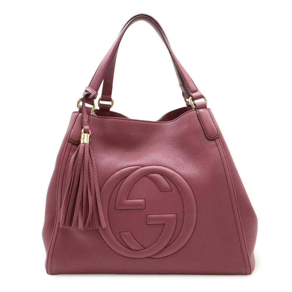 Gucci Soho Cellarius Tote Bag Shoulder Tassel Fringe Leather Pinkish Purple
